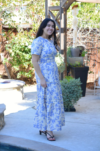 Bette 100% Cotton Blue Floral Maxi Dress