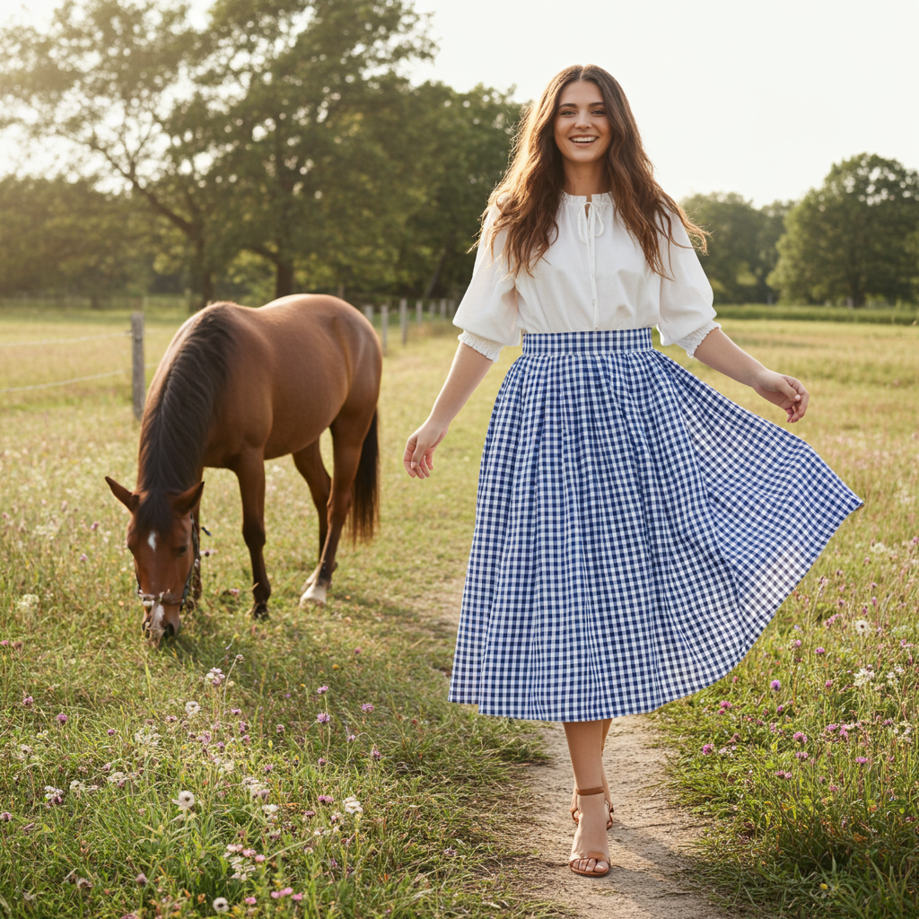 Bluebell Gingham Skirt - Cotton Midi – Skirt Society
