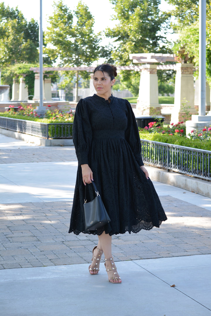 Florence Black Eyelet Cotton Dress LARGE
