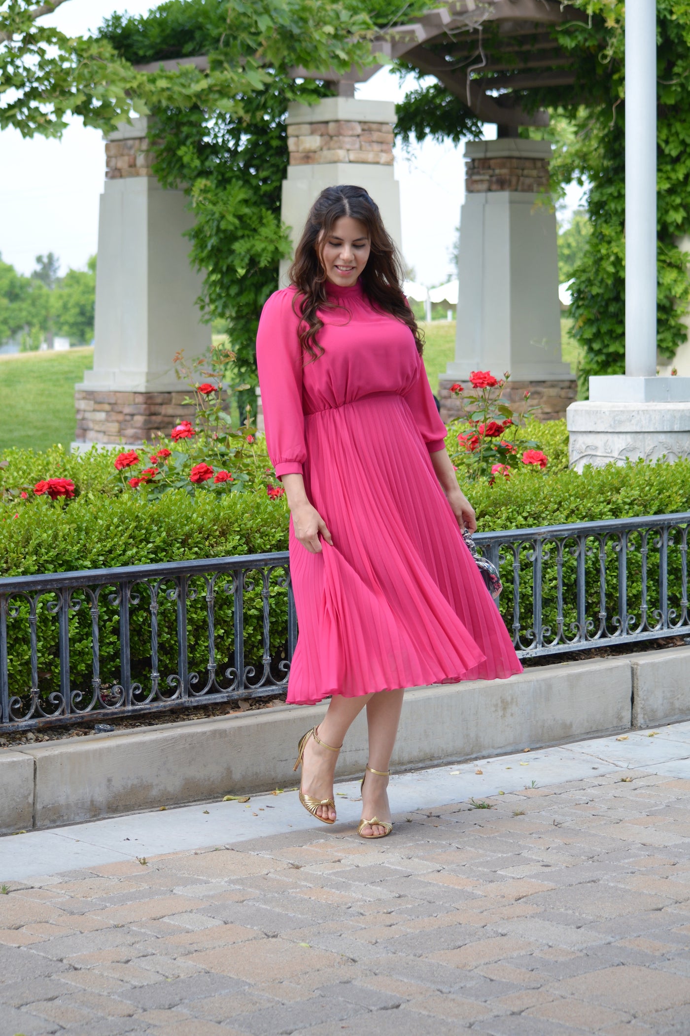 Zina Fuchsia PinkMidi Dress