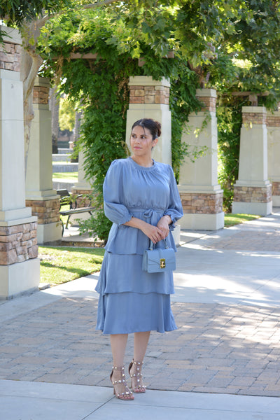 Calista Warm Blue Ruffled Dress