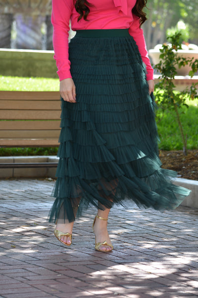 Charlotte Green Tulle Tiered Skirt