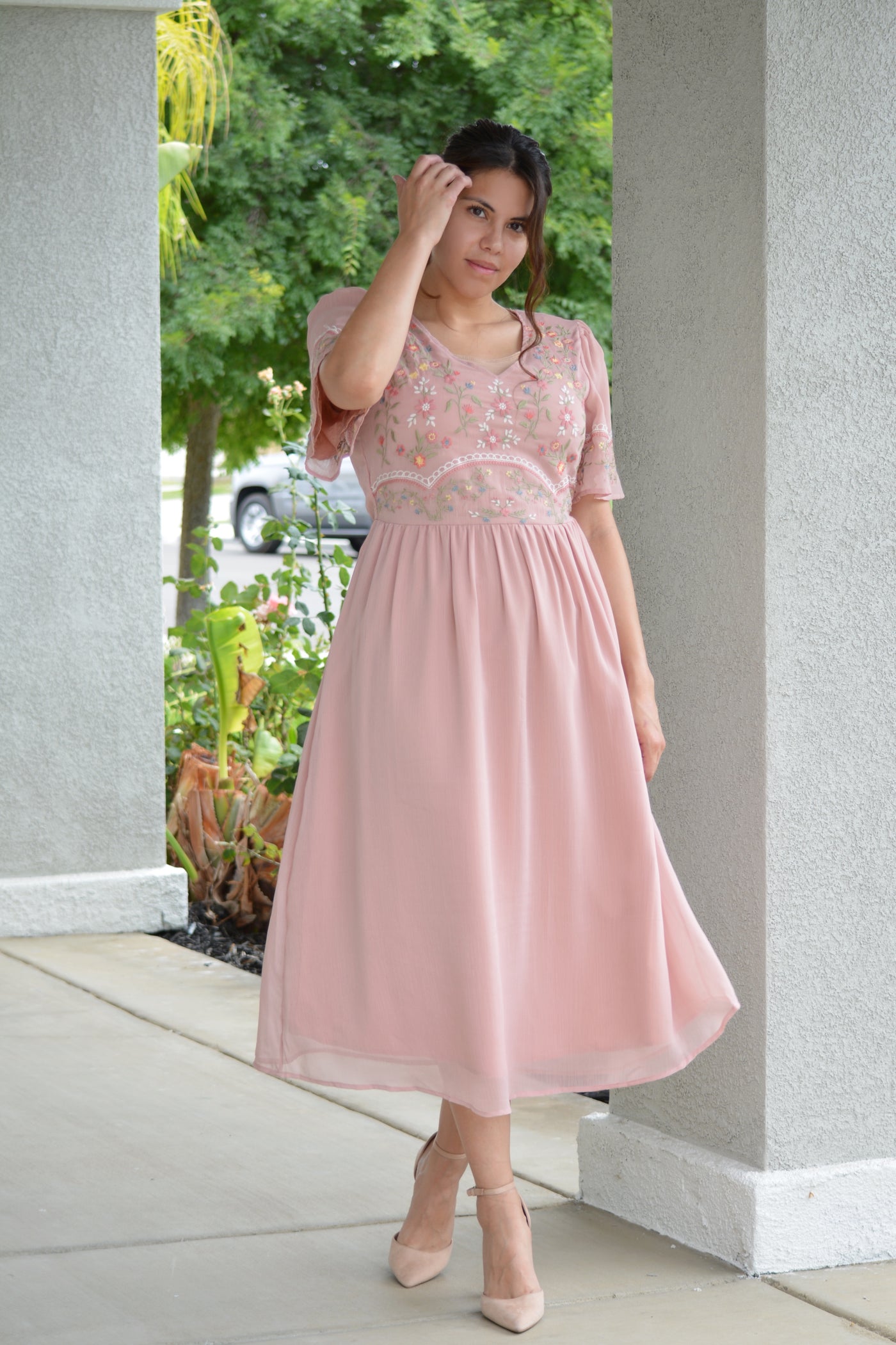 Anastasia Pink Embroidered Dress
