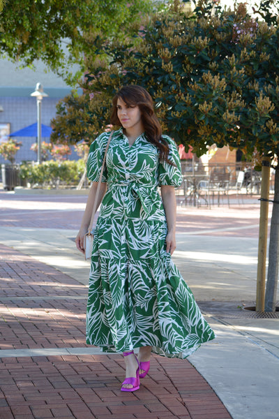 Salome Cotton Green Tropical Maxi Dress