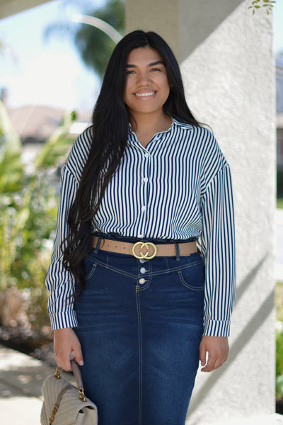 Avalyn Navy Striped Top