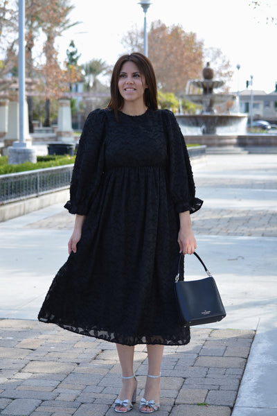 Addilyn Fully Lined Black Textured Dress