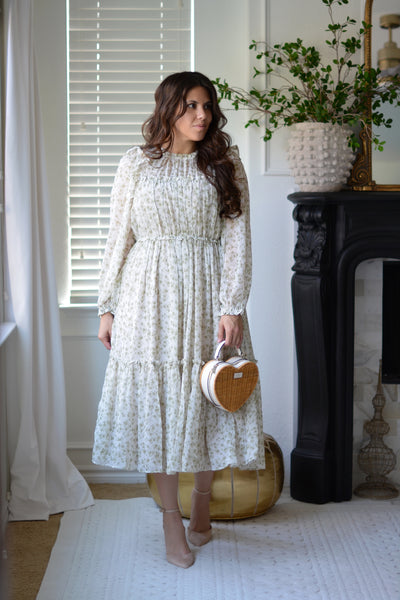 Arianna Ivory Floral Midi Dress