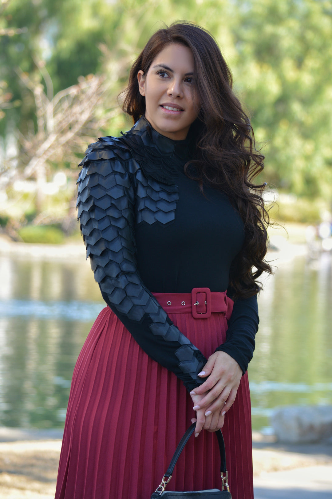 Mini Skirt Outfit Ideas Dark Red Leather Midi Skirt FAUX LEATHER