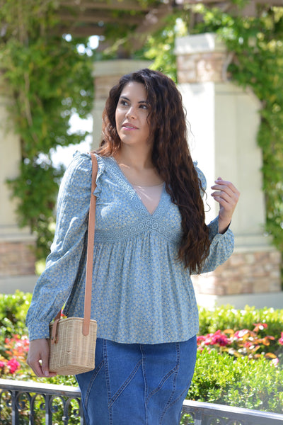 Aggie Dusty Blue Floral Top