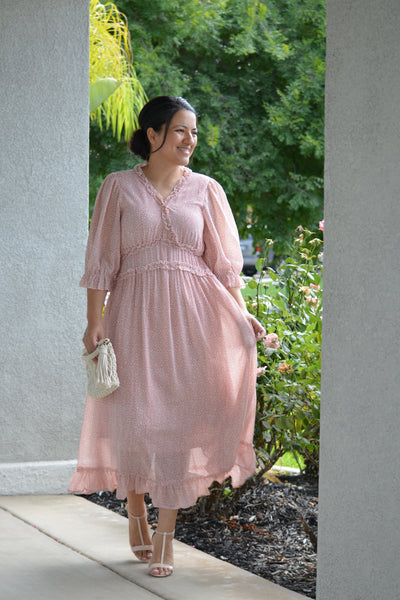 Adelina Pink Ruffled Detailed Dress