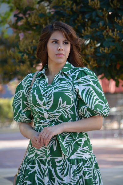Salome Cotton Green Tropical Maxi Dress