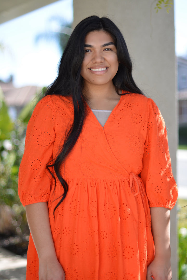 orange eyelet dress Althea Orange Eyelet Dress – Skirt Society