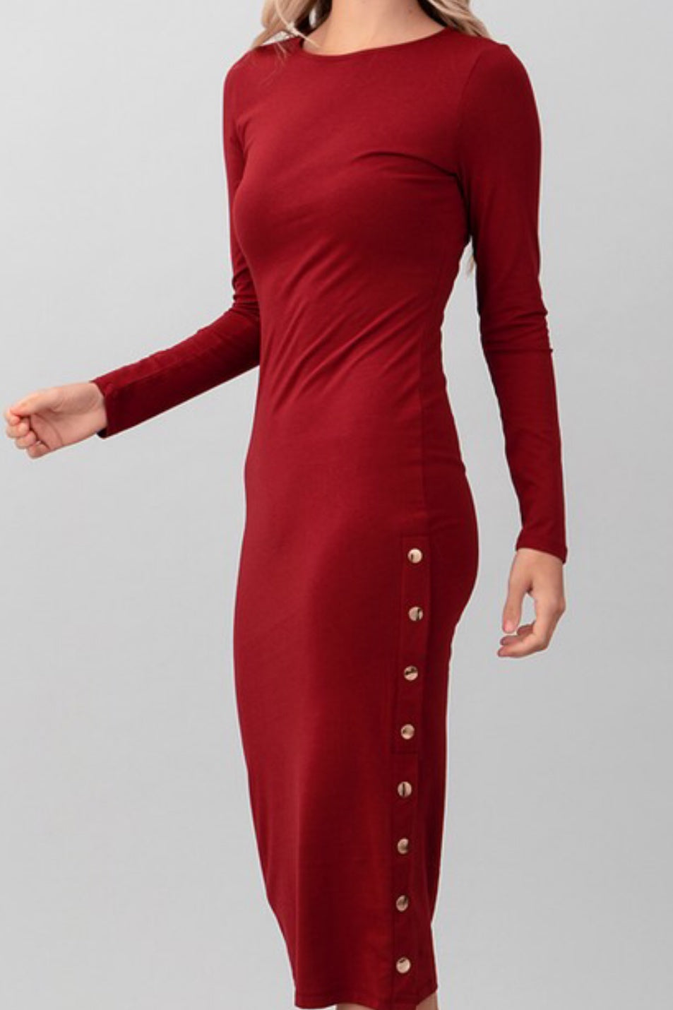 Vanessa Solid Burgundy Midi Dress