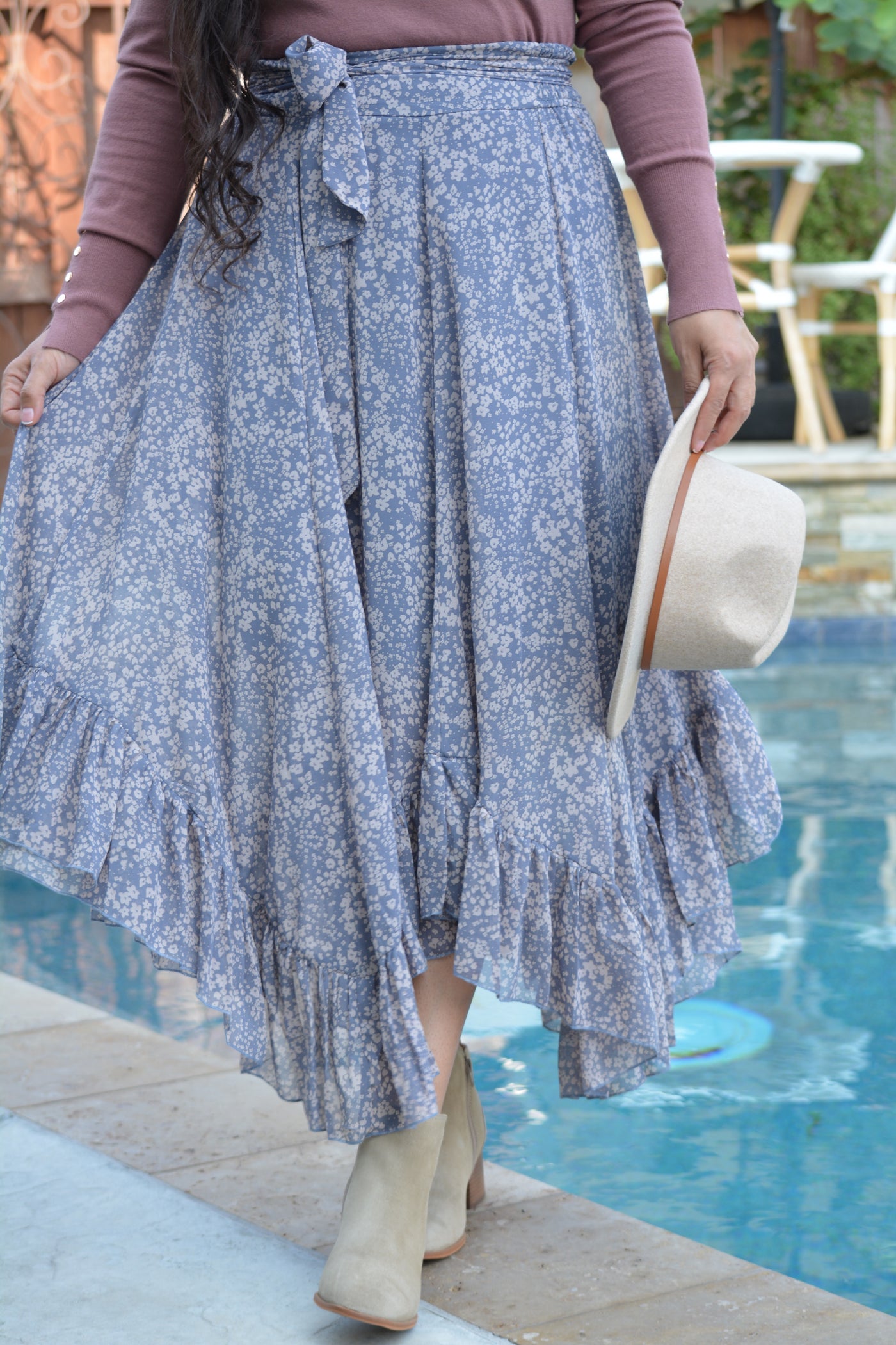 Leticia Blue Floral Handkerchief Skirt