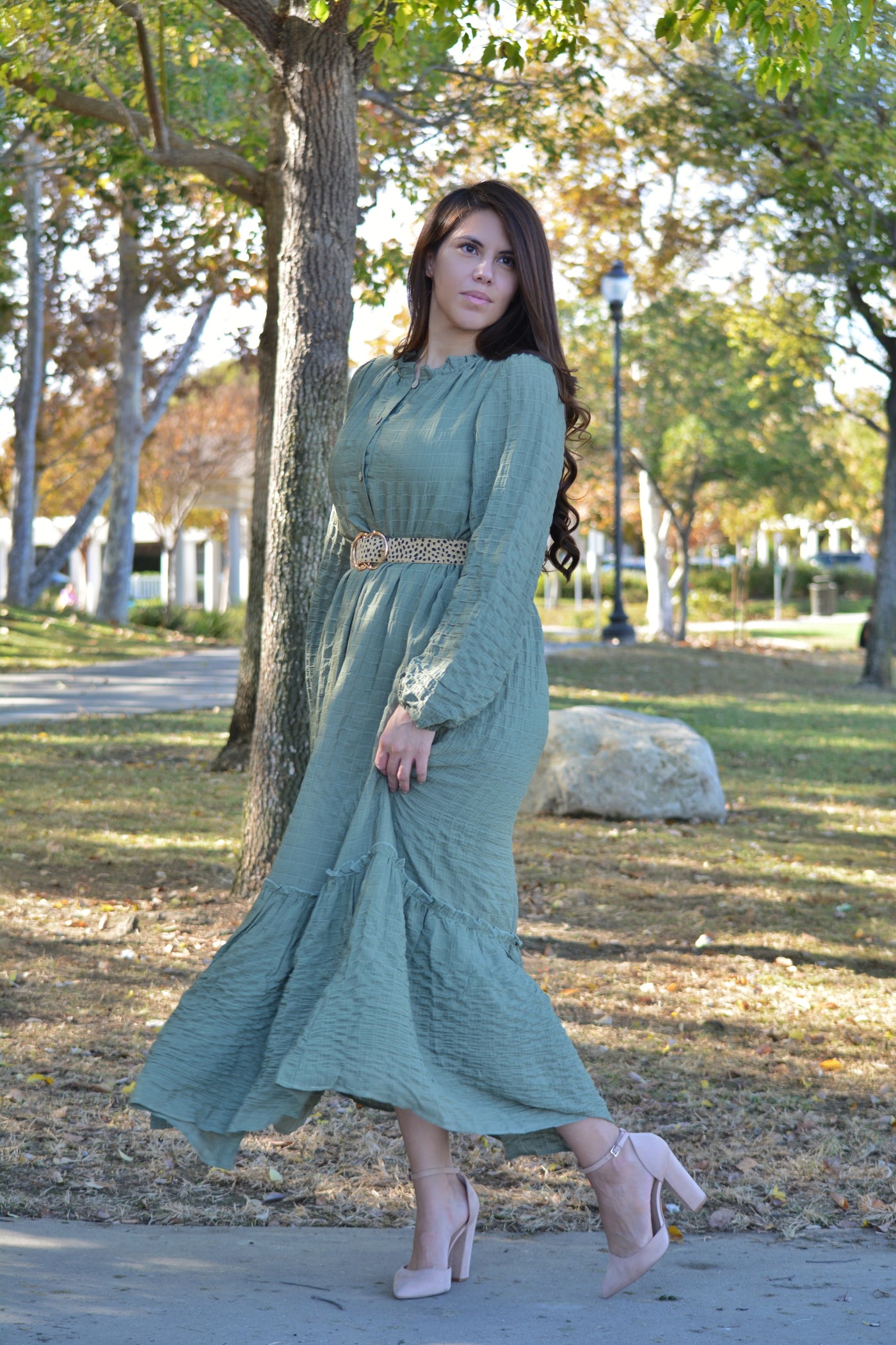 Adelaide Olive Textured Dress