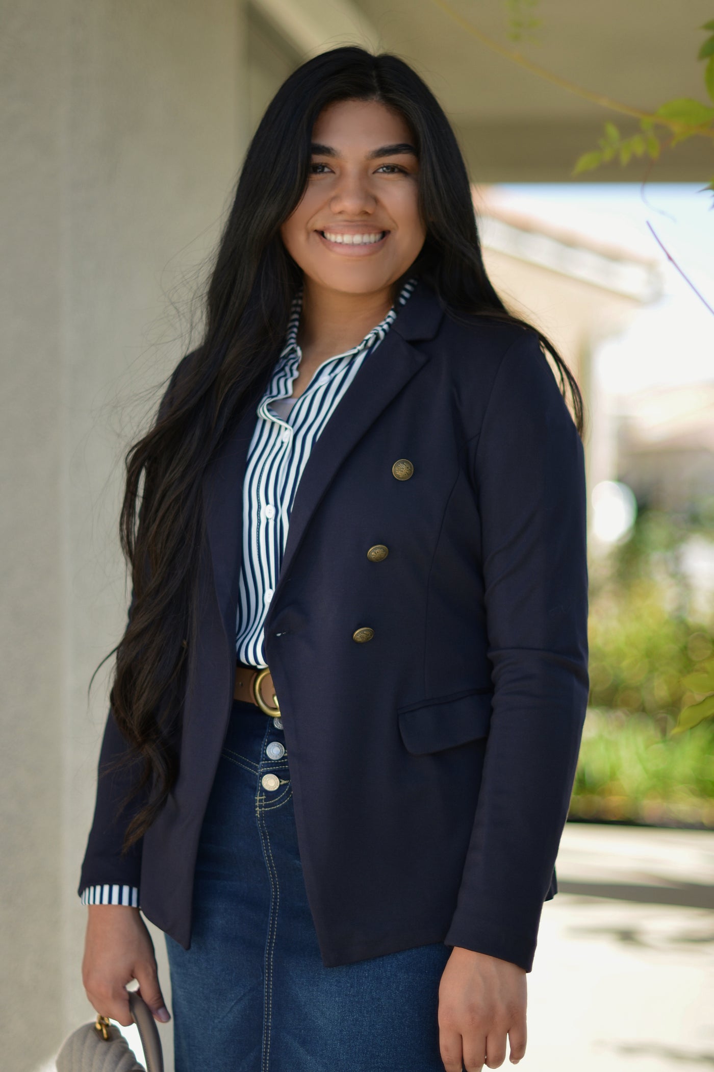 Alvia Navy Buttoned Detail Jacket