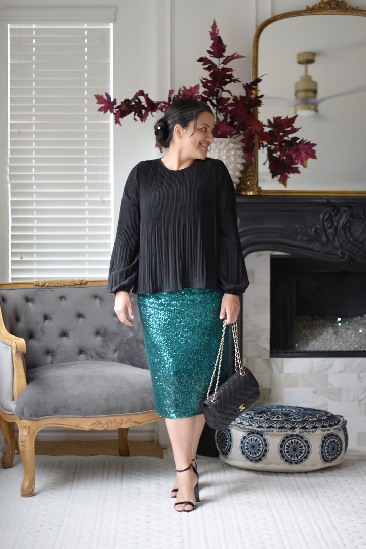 Kyllie Emerald Green Sequin Skirt Skirt Society