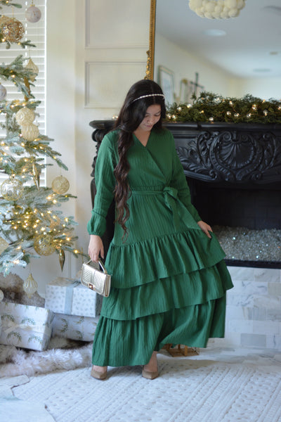 Lindos Green Textured  Ruffled Maxi Dress