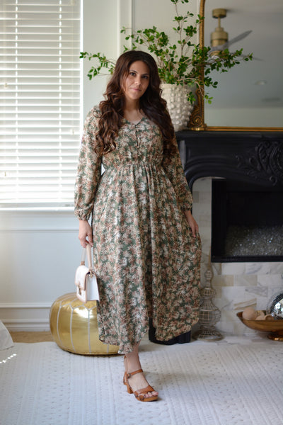 Addilyn Olive Green Floral Dress