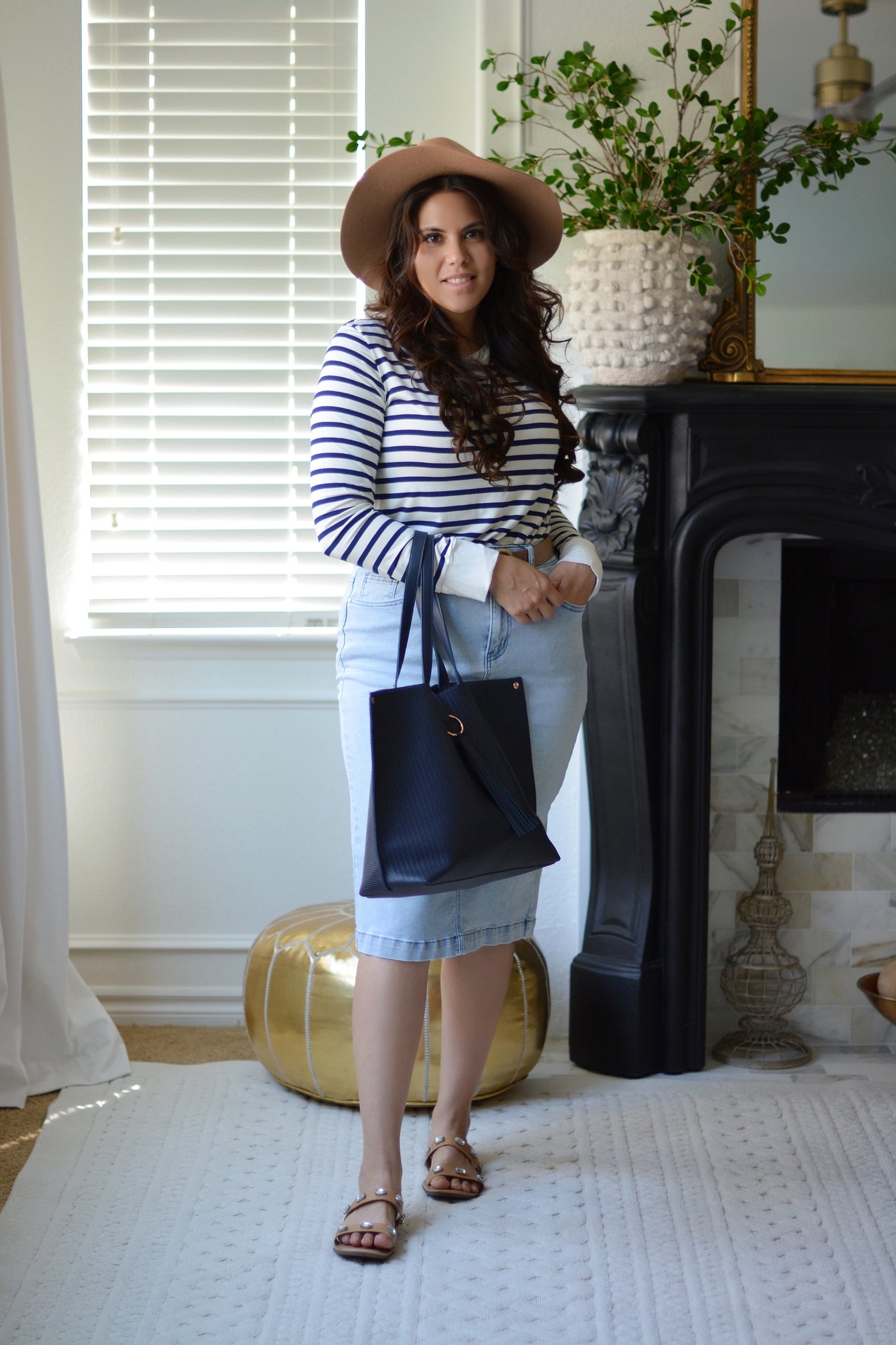 Laura Navy Striped Top