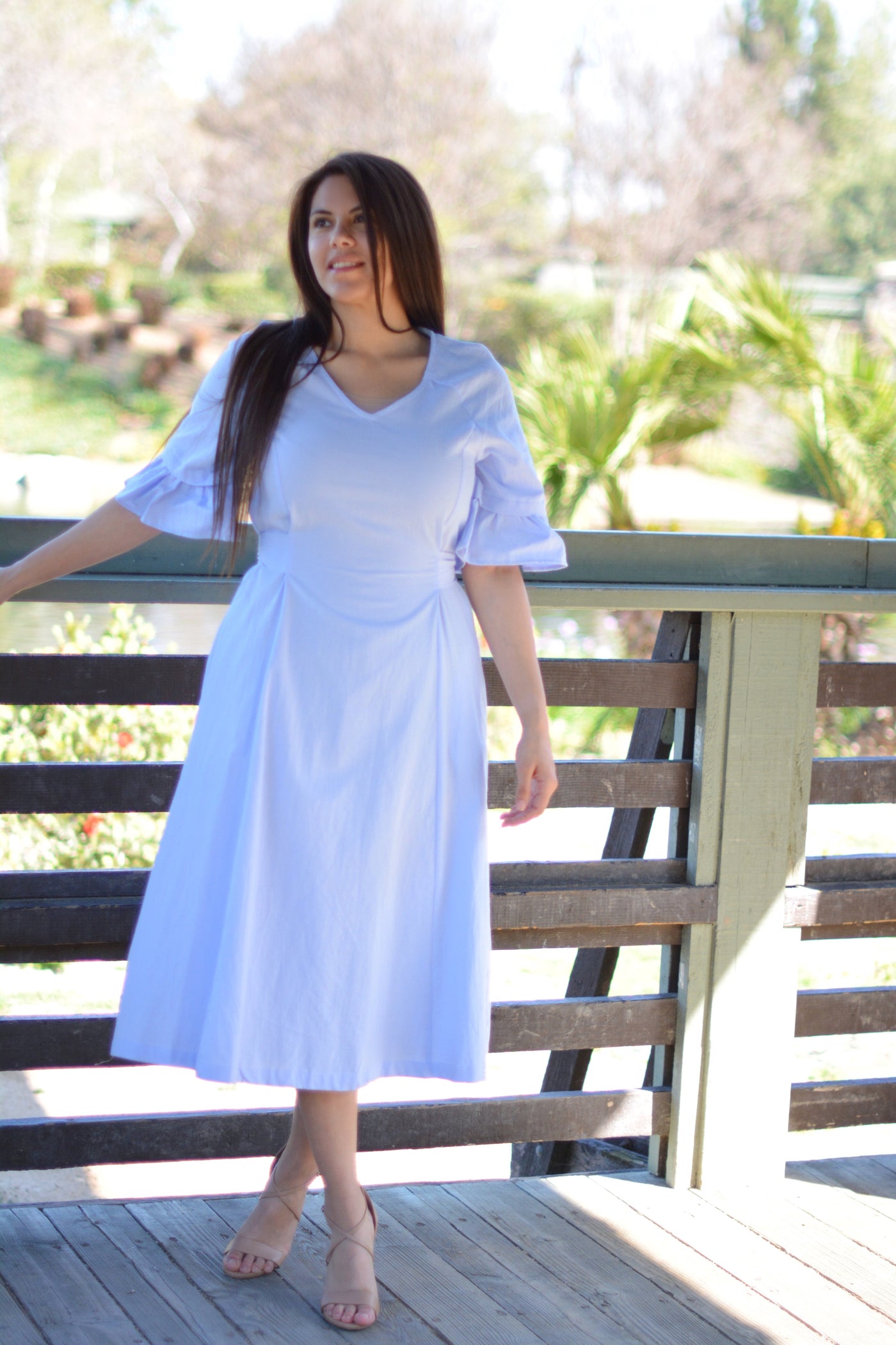Beatrice Periwinkle Cotton Embroidered Dress