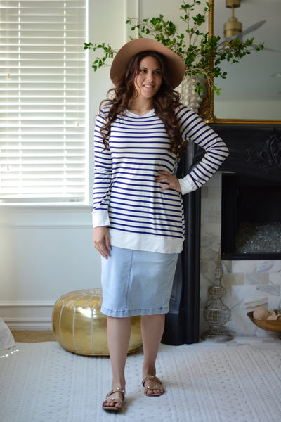 Laura Navy Striped Top