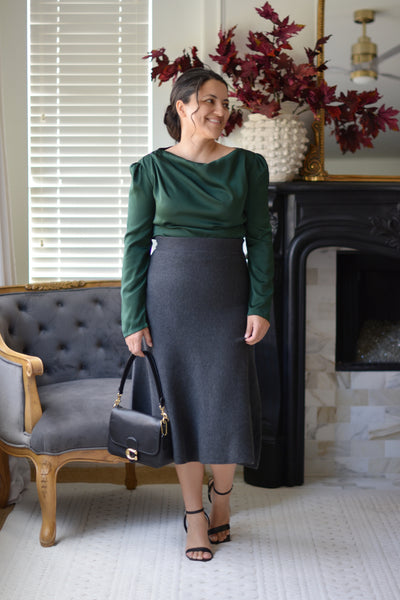 Silvia Charcoal Aline Ribbed Knit Skirt