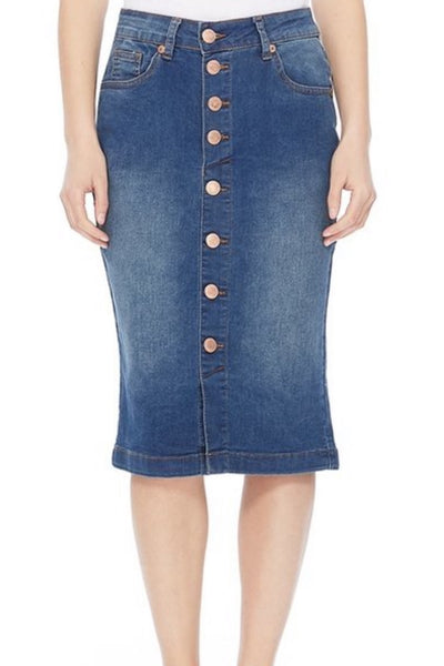 Raegan Button Vintage Wash Denim Skirt
