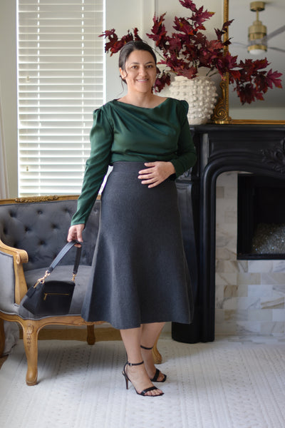 Silvia Charcoal Aline Ribbed Knit Skirt
