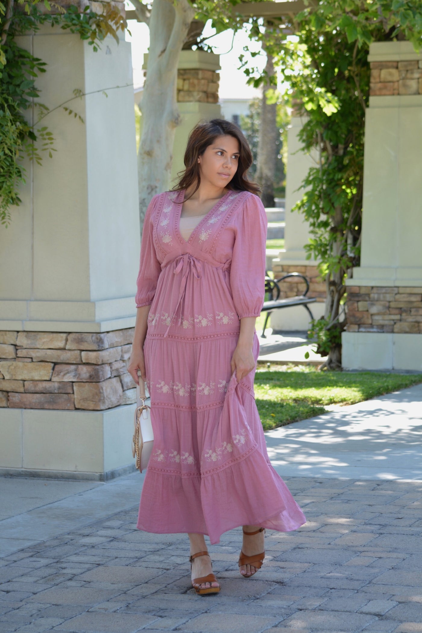Zully Mauve Embroidered Maxi Dress
