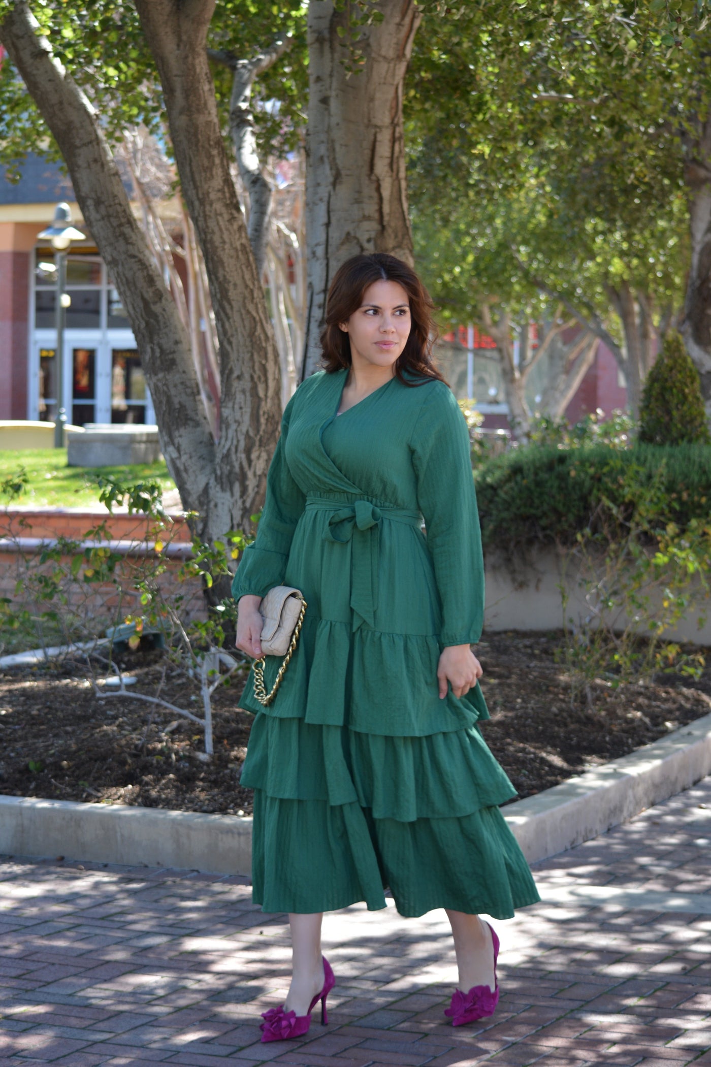 Lindos Green Textured  Ruffled Maxi Dress