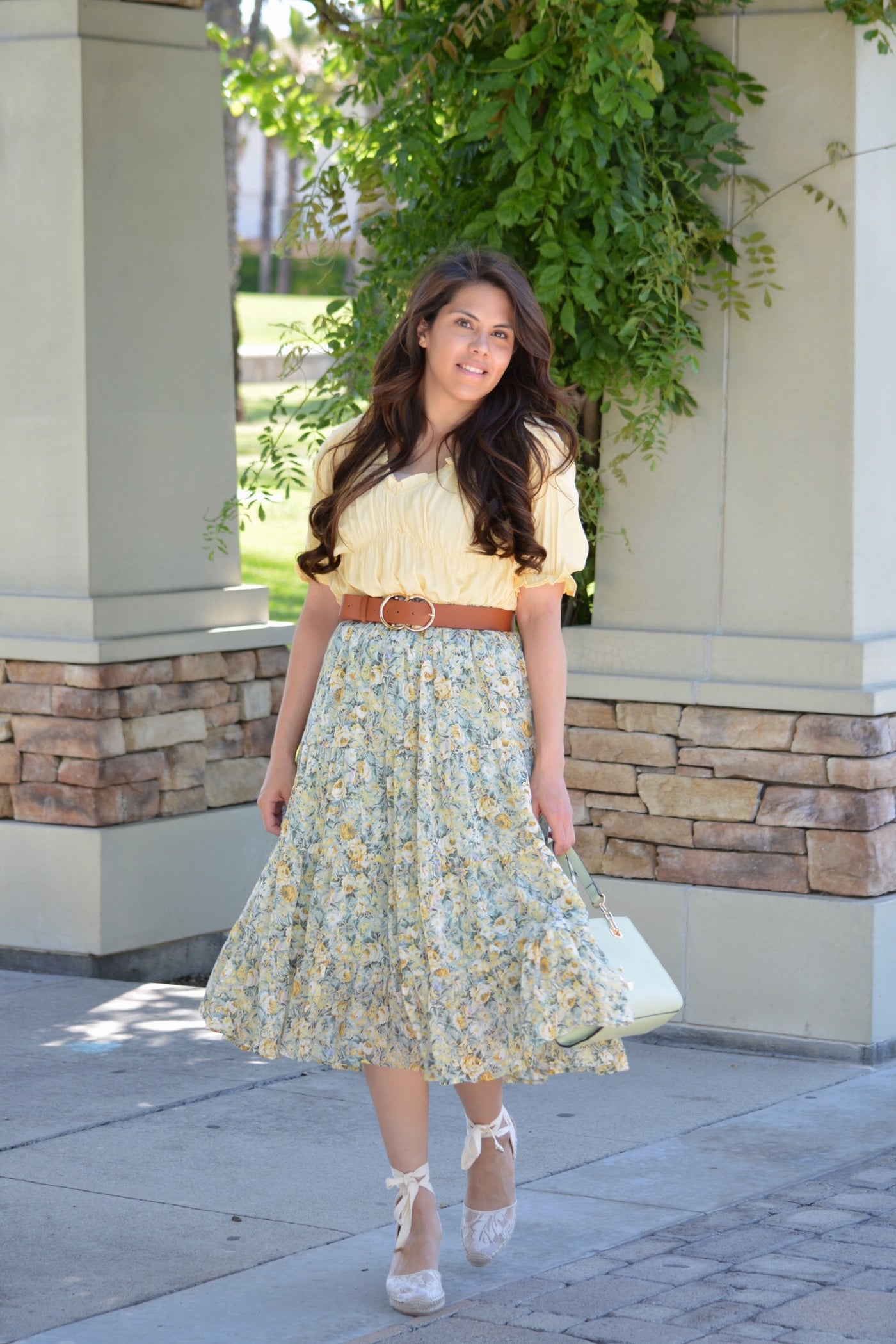 Vonnie Yellow Floral Midi Skirt