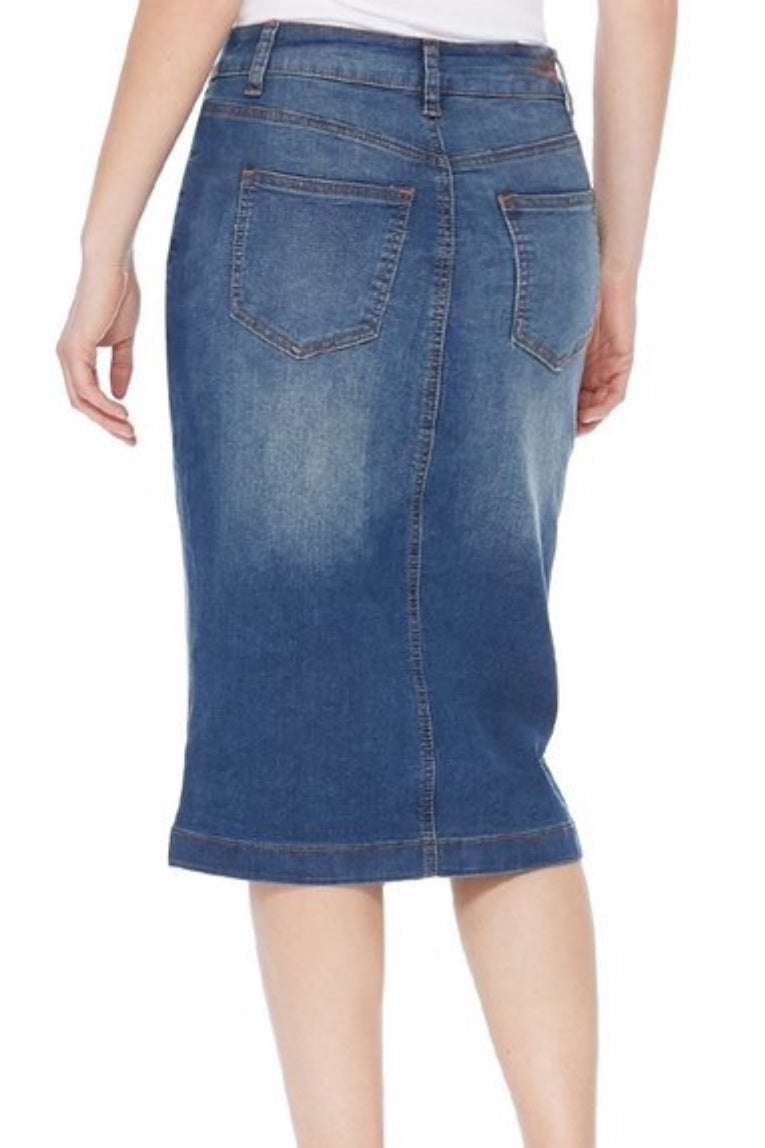 Raegan Button Vintage Wash Denim Skirt