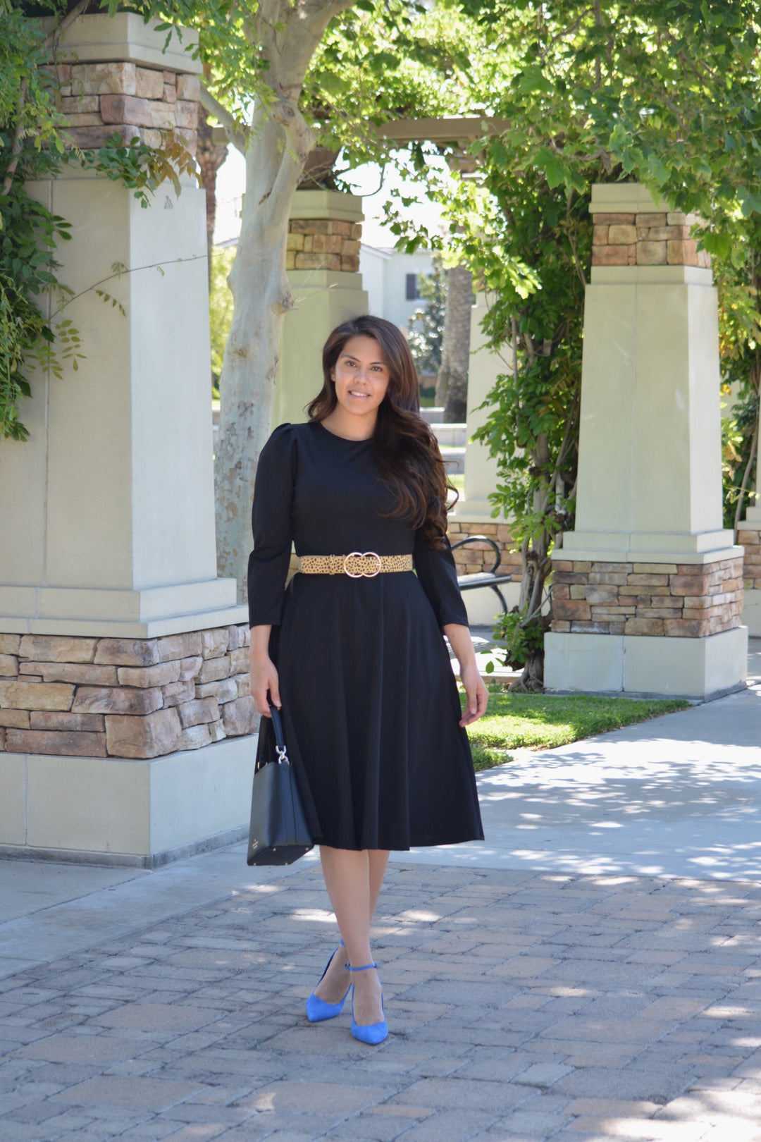 black puff sleeve summer dress Maria Puff Sleeve Midi Dress