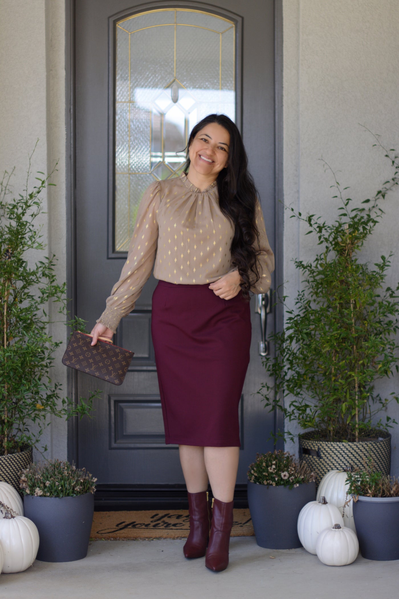 Pencil Maroon Skirt Winter Outfit Mercy Burgundy Pencil Skirt